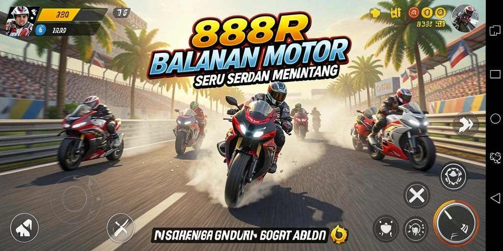 Gameplay seru 888R dengan balapan motor yang menantang.