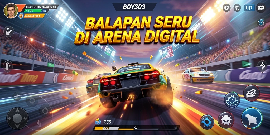 Tangkapan layar BOY303 memperlihatkan aksi seru balapan mobil di lintasan berliku.