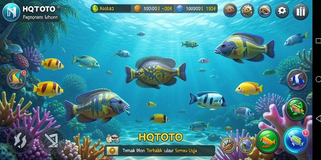 Tampilan gameplay HQTOTO saat menembak ikan di lautan luas.