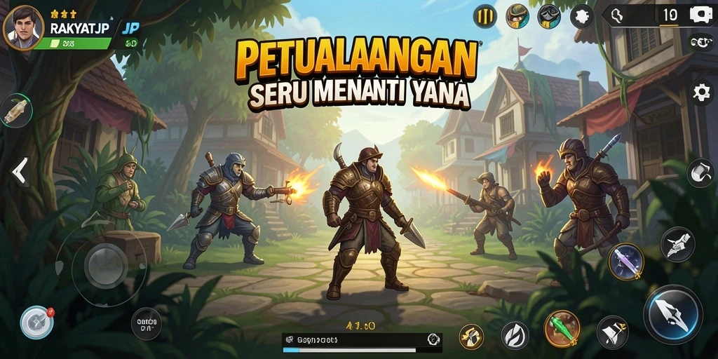 Screenshot gameplay RAKYATJP menampilkan aksi pertarungan seru dalam dunia petualangan.