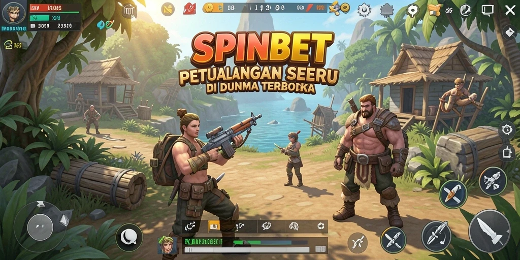 Screenshot gameplay SPINBET yang menunjukkan petualangan di dunia terbuka.