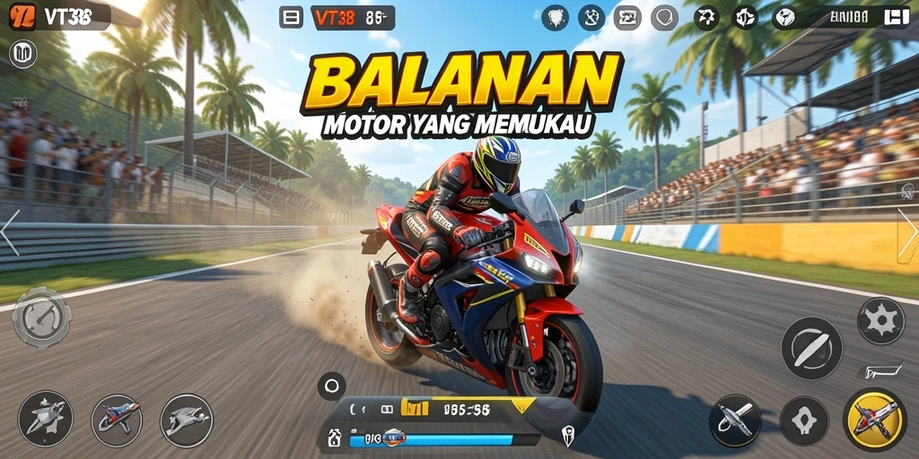 Gameplay seru balapan motor di VT38 dengan trek menantang.