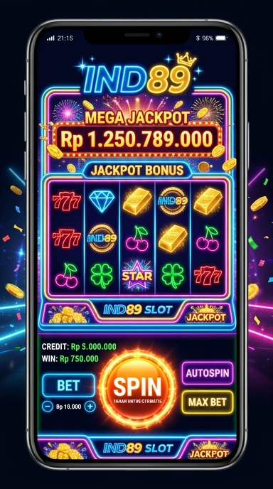 Tampilan aplikasi ind89 dengan berbagai fitur menarik.